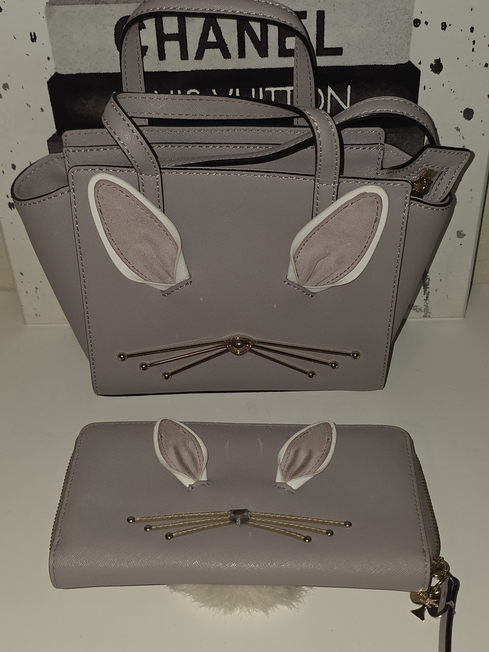 kate spade Hayden Mini Lavender Bunny Tote and Wallet Set